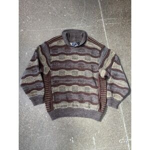 Vtg LeRoy Wool Blend Sweater Big Grey Knit Long Sleeve W/ Collar- Men's Size L